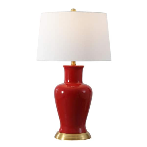 Julian 29 in. Traditional Classic Ceramic Urn LED Table Lamp, Red