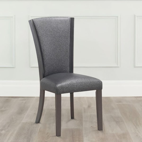 Benjara Silver Faux Leather Wooden Frame Dining Chair (Set of 2)