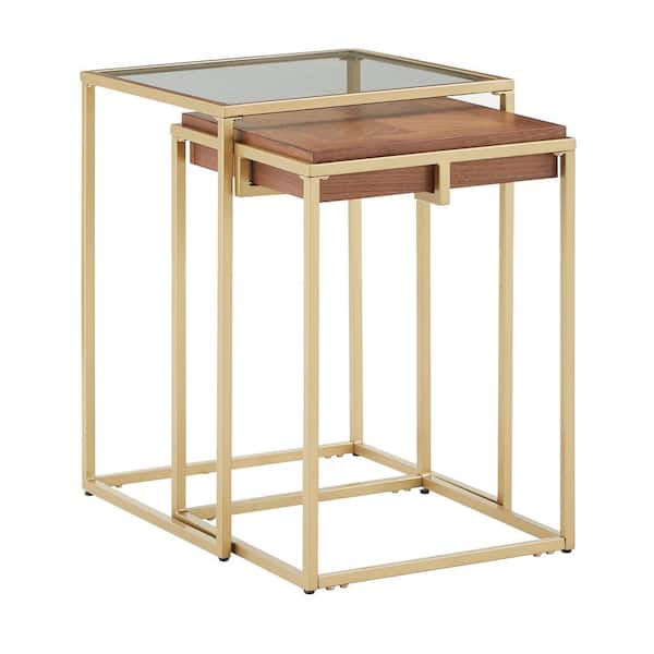 HomeSullivan Natural Square Nesting Accent Tables with Metal Base