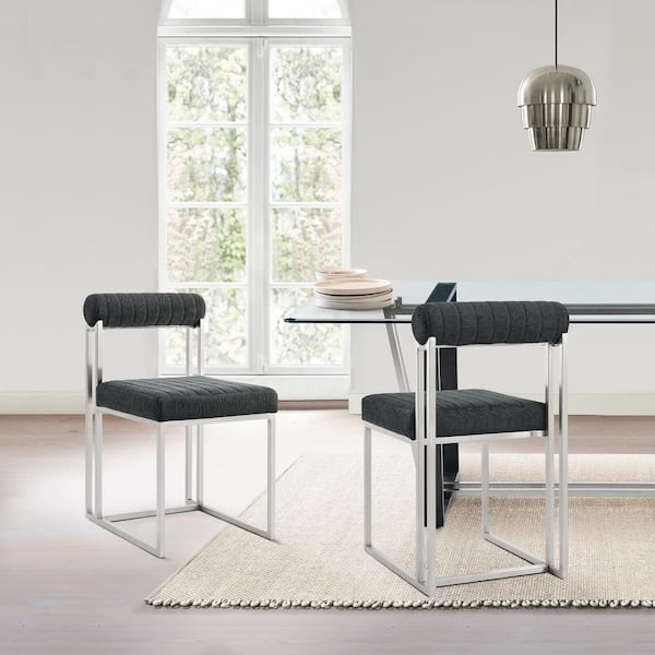 Armen Living Anastasia Charcoal Fabric Armless Dining Chair Set of 2