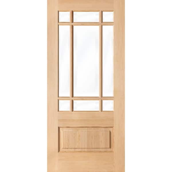 36 in. x 80 in. Modern Farmhouse Universal 9 Lite Clear Glass Prairie Window Unstained Hemlock Wood Front Door Slab