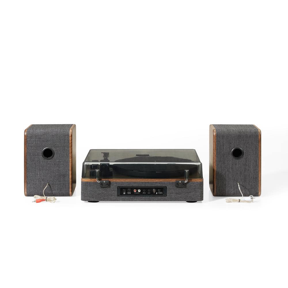 Charcoal and Brown Bluetooth Record Player with Speakers