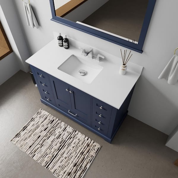 Dukes 48 in. W x 22 in. D Navy Blue Single Bath Vanity and White Quartz Top