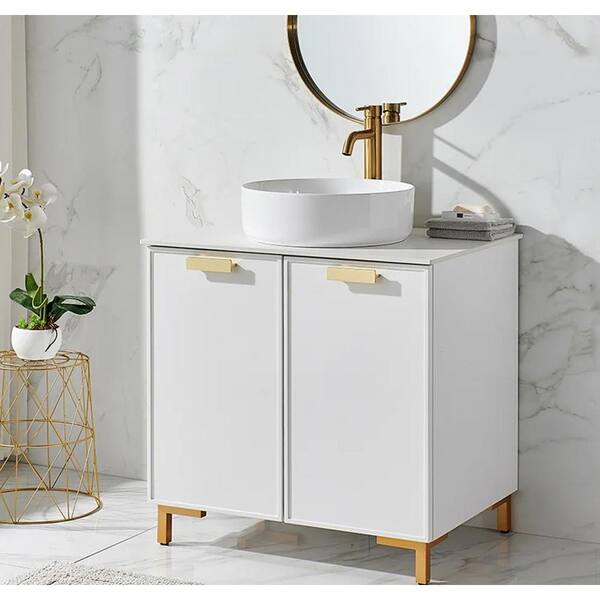 24 Modern Stylish Bathroom Vanity with Porcelain Sink and Open Shelves,White - ModernLuxe