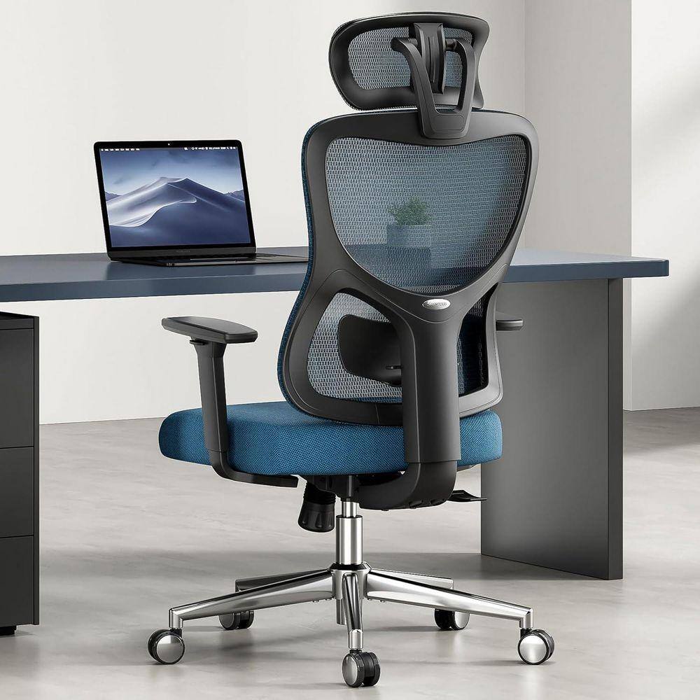 Mesh High Back Ergonomic Office Tesk Chair in Blue with Adjustable Lumbar Support and Flip-up Armrests