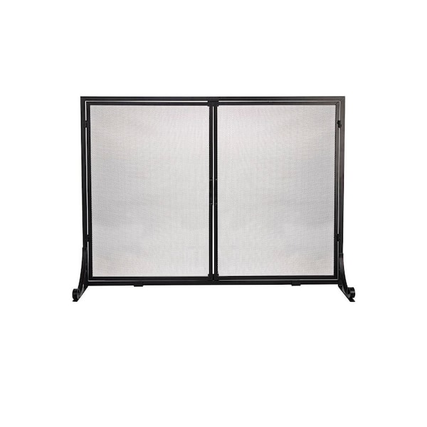 Large Single Panel Square Black Fireplace Screen with Doors