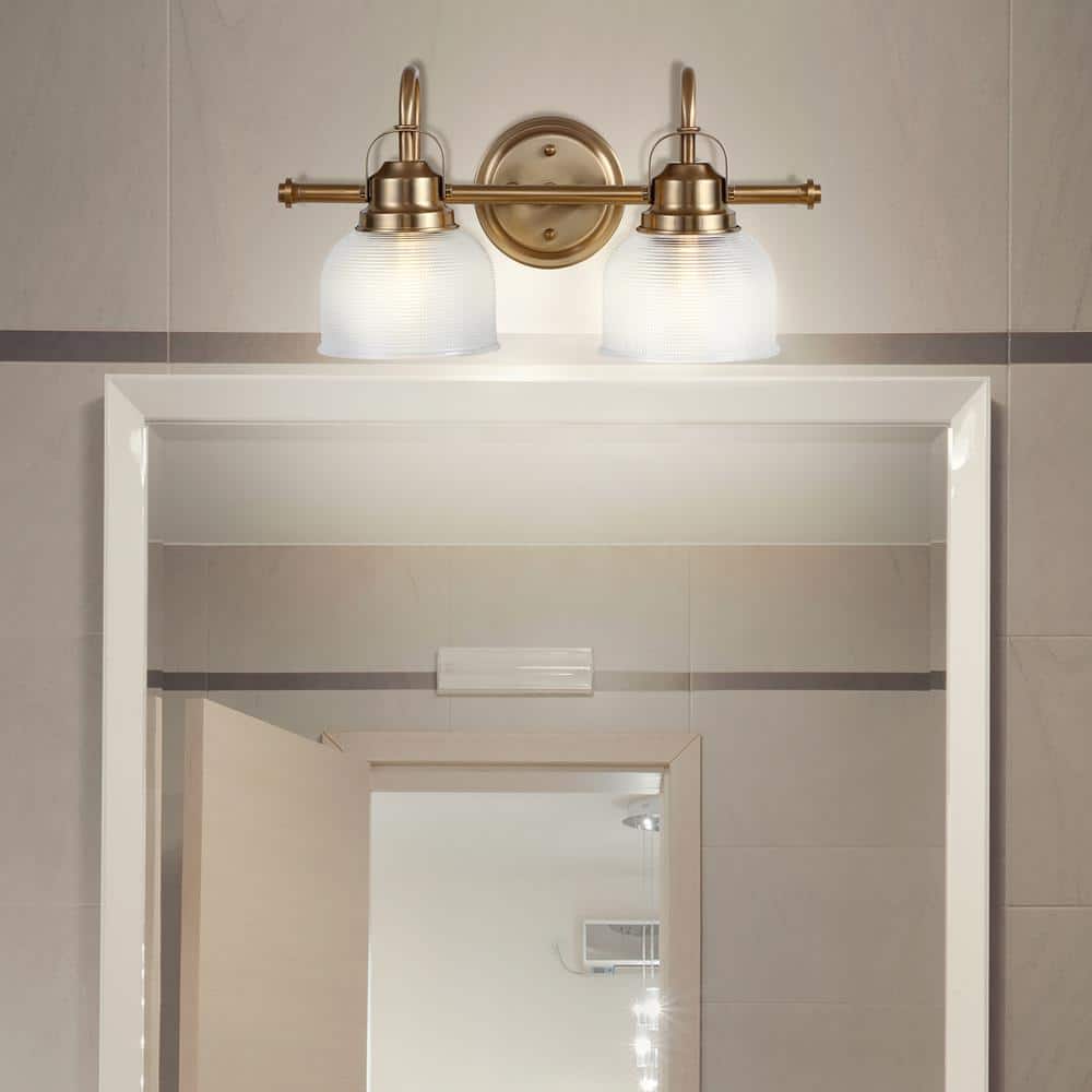 Elegant Brass Gold 17.25" LED Vanity Light with Textured Glass Shades