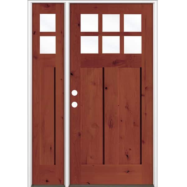 50 in. x 80 in. Knotty Alder Right-Hand/Inswing 6-Lite Beveled Clear Glass Amaretto Stain Wood Prehung Front Door w/LSL