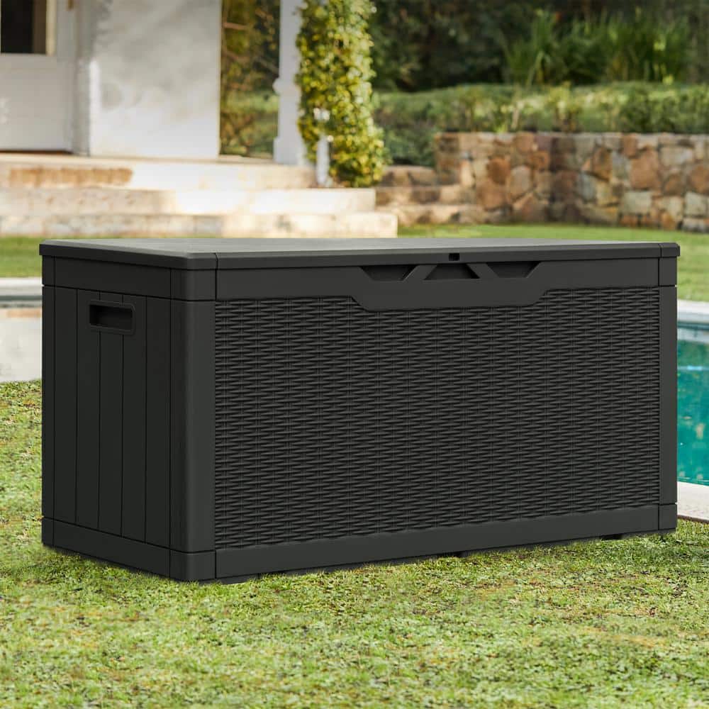Black Resin Wicker Lockable 100 Gallon Deck Box