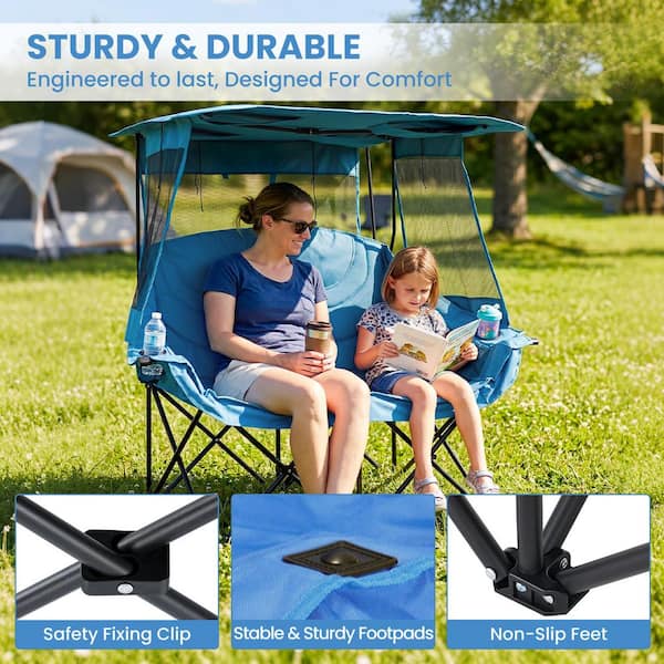 ABORON Double Beach Camping Chair with Canopy Folding 2-Person