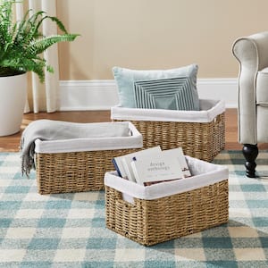 Rectangular Seagrass Lined Storage Baskets (Set of 3)