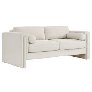 Visible 77 in. Square Arm Boucle Fabric Rectangle Sofa in Ivory