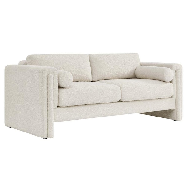 MODWAY Visible 77 in. Square Arm Boucle Fabric Rectangle Sofa in Ivory