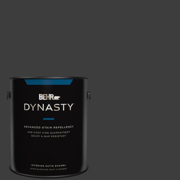 BEHR DYNASTY 1 gal. Black One-Coat Hide Satin Enamel Interior Stain-Blocking Paint & Primer