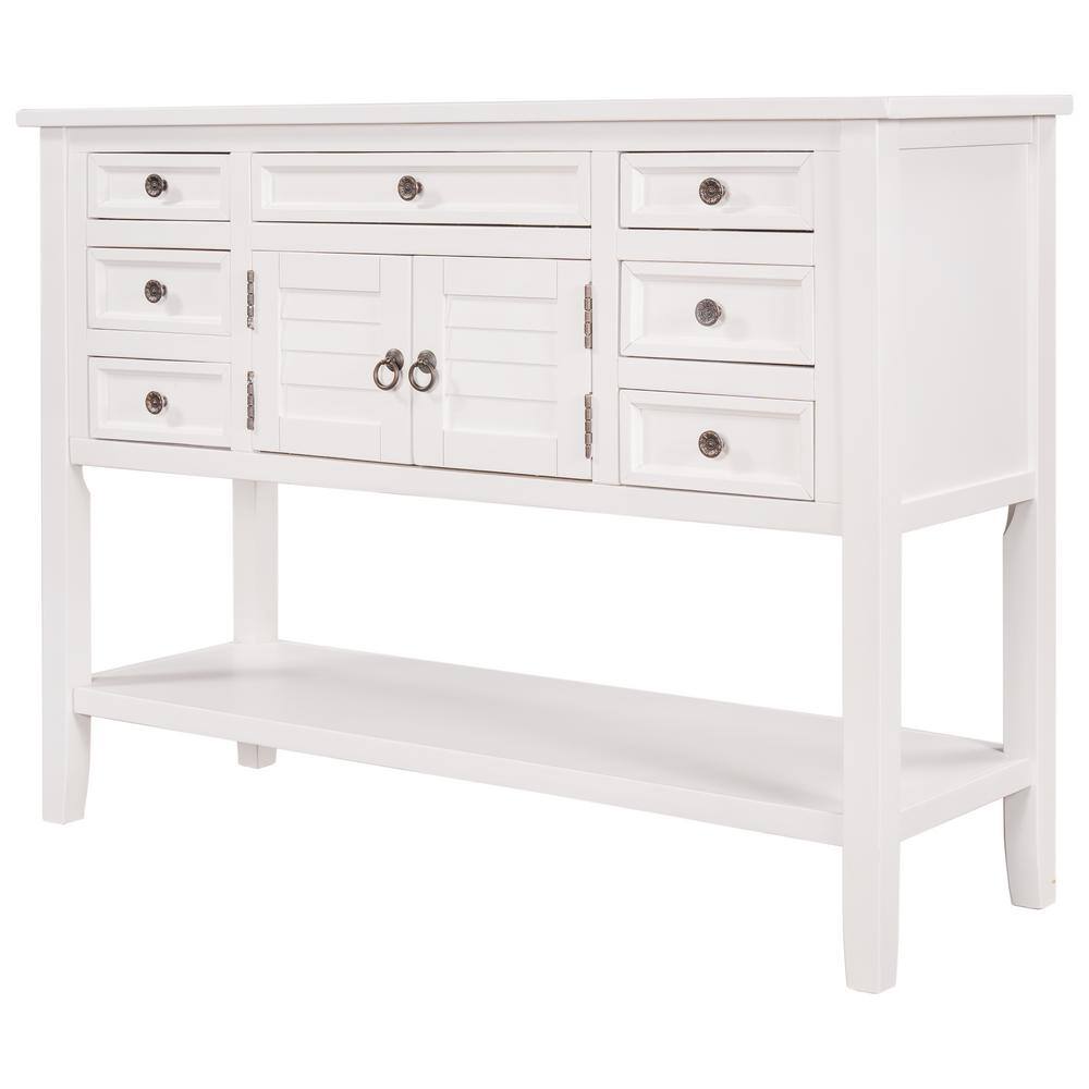 44.5 in. White Rectangle Wood Console Table with 7 Drawers, 1 Cabinet and 1 Shelf