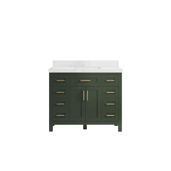 Willow Collections Cambridge 42 in. W x 22 in. D x 36 in. H Bath Vanity in Pewter Green with 2 in Empira Quartz Top