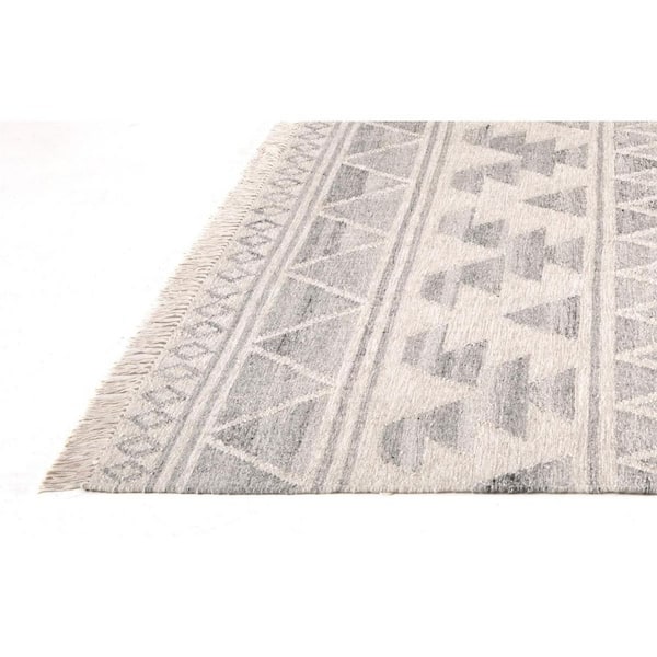 HomeRoots 2 ft. x 8 ft. Gray, Ivory Geometric Area Rug