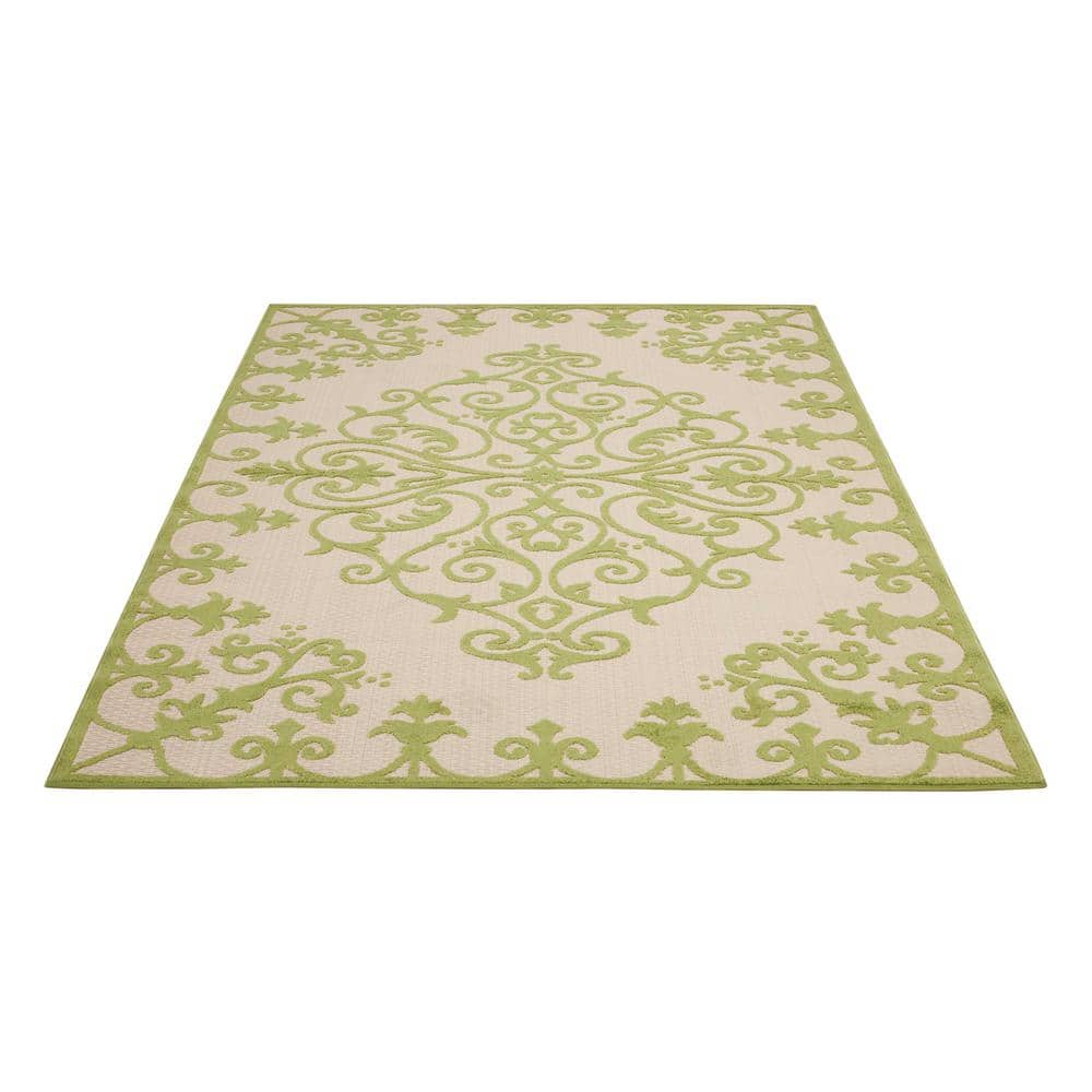 Vibrant Green Scroll Vine 17"x50" Synthetic Indoor/Outdoor Rug