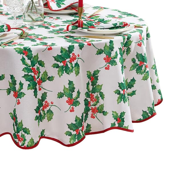 Threadmade Home Vintage Holly Scallop Border Tablecloth, Multicolor - 60"W x 84"L Oval