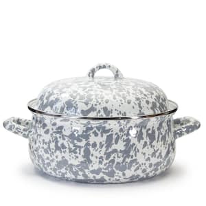 Enamelware 4 qt. Round Porcelain-Coated Steel Dutch Oven in Grey Swirl with Lid