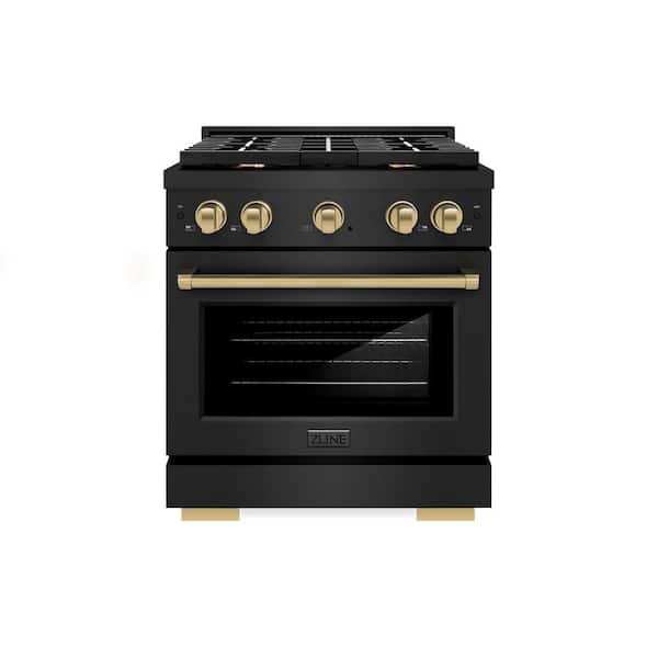 Paramount 30 in. 4-Burner Dual Fuel Range with Convection Oven in Black Stainless Steel and Champagne Bronze Accents