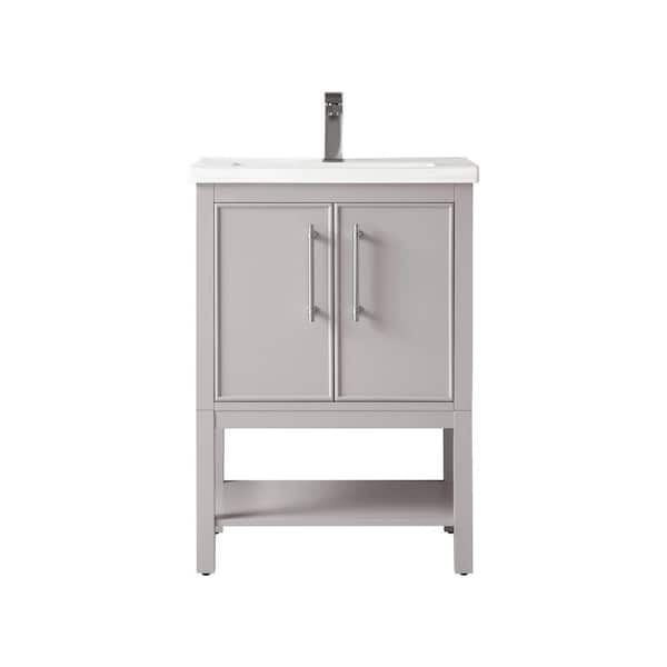 Taylor 24 in. W x 18 in. D x 34 in. H Bath Vanity in Taupe with Ceramic Vanity Top in White with White Sink