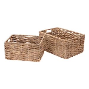 Handmade Water Hyacinth Twisted Wicker Rectangular Nesting Baskets in Natural (2-Pack)
