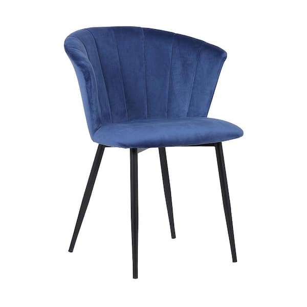 Armen Living Lulu Contemporary Black Powder Coated and Blue Velvet Dining Chair