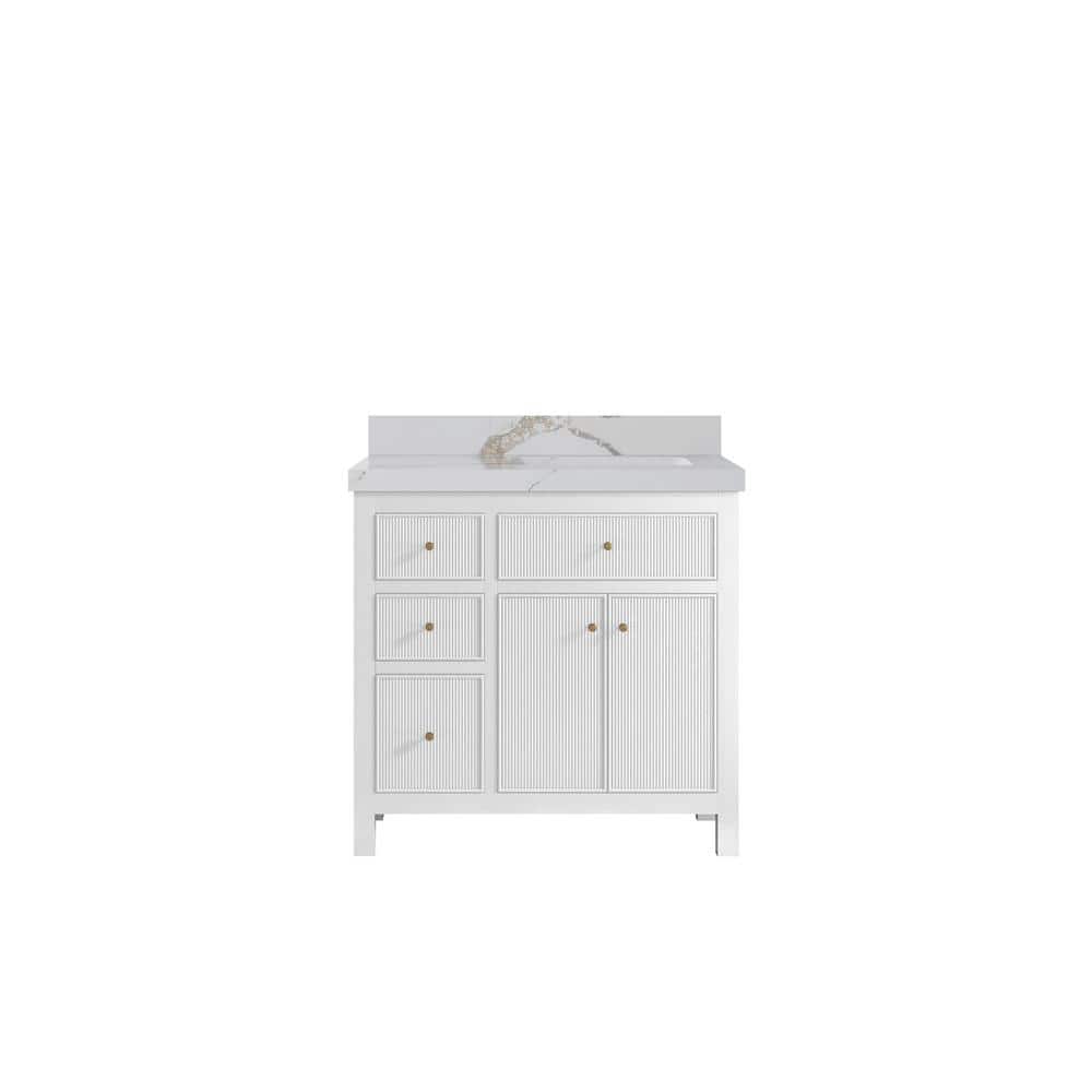 Sonoma 36 in. W x 22 in. D x 36 in. H Right Sink Bath Vanity in White with 2 in. Calacatta Gold Quartz Top price history on PriceWatchPro