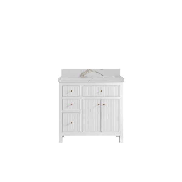 Willow Collections Sonoma 36 in. W x 22 in. D x 36 in. H Right Sink Bath Vanity in White with 2 in. Calacatta Gold Quartz Top