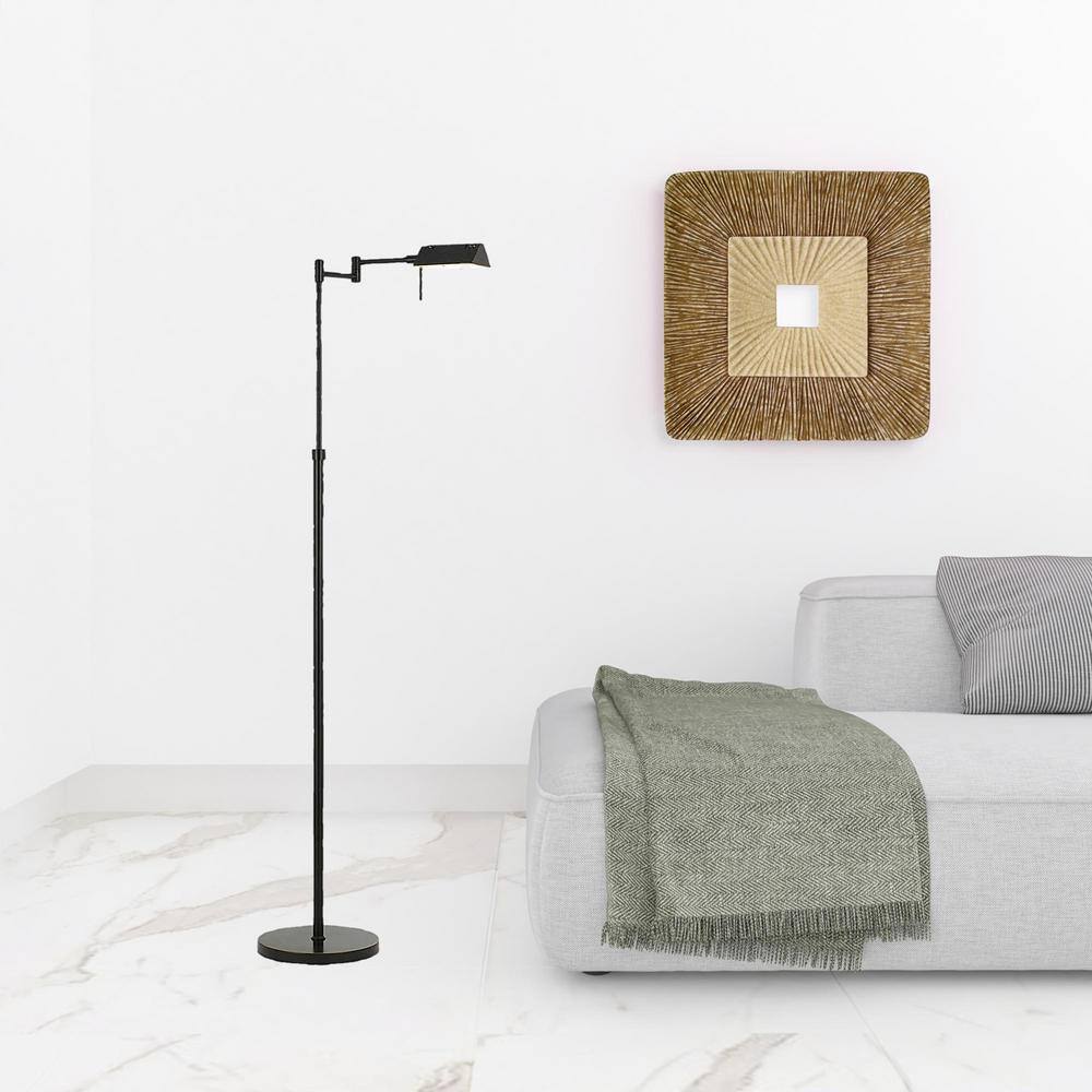 61" Bronze Adjustable Swing Arm Floor Lamp with Frosted Glass Shade