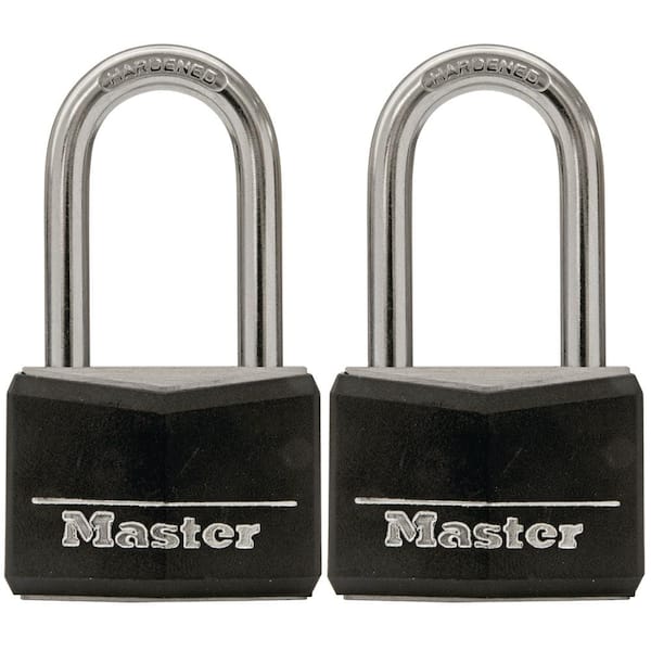Master Lock Lock with Key, 1-9/16 in. Wide, 1-1/2 in. Shackle, 2 Pack