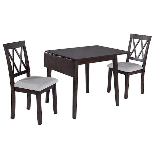 5-Piece Rectangular Extendable Espresso Wood Top Dining Table Set Seats 4 with Drop Leaf Table and 4 Upholstered Chairs