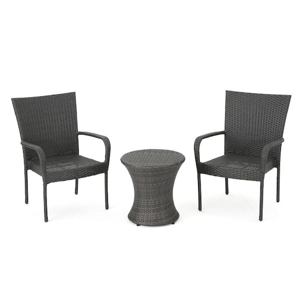 Laurel Grey 3-Piece Faux Rattan Outdoor Patio Conversation Set