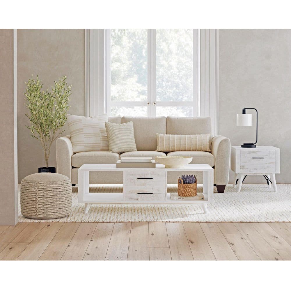 Westwood 54 in. Rustic Rectangle White Coffee Table with Drawers