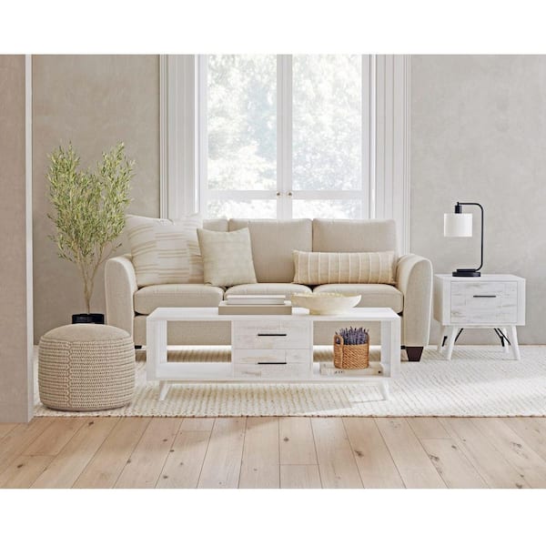 Westwood 54 in. Rustic Rectangle White Coffee Table with Drawers