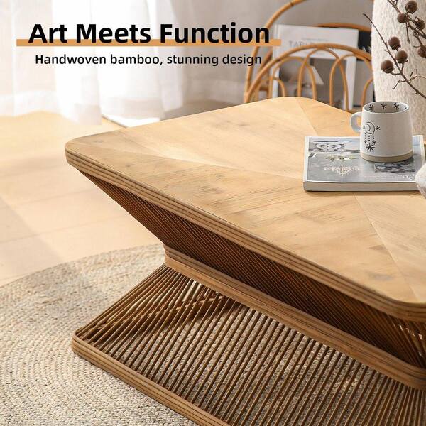 Sudzendf Antique Natural Mid-Century Modern Wood Coffee Table