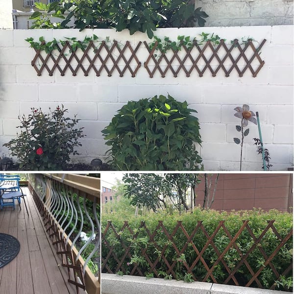 OGETFUUR 12.8 in. H x 67.2 in. W Expandable Wooden Lattice Wall, Plant Garden Trellis for Outdoor Climbing Plants (2-Pack)