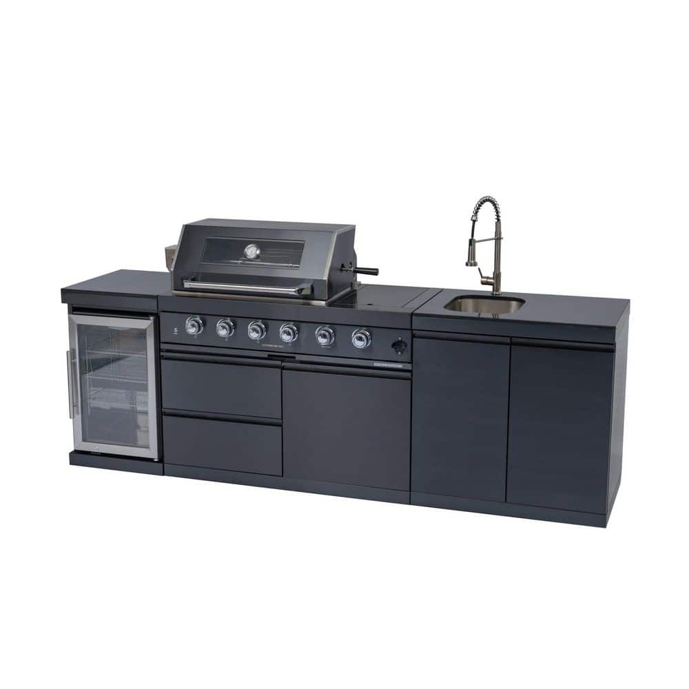 Stainless Steel 104 in. x 23 in. x 48 in. Outdoor Kitchen Cabinet Set with 4-Burner Grill, Wine Cooler, Refrigerator price history on PriceWatchPro