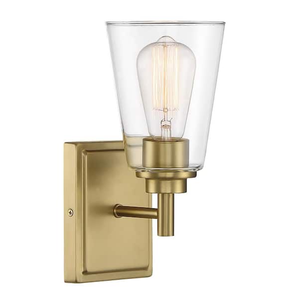 Westin 5.25 in. 1-Light Brushed Gold Glam Wall Sconce with Clear Glass Shade