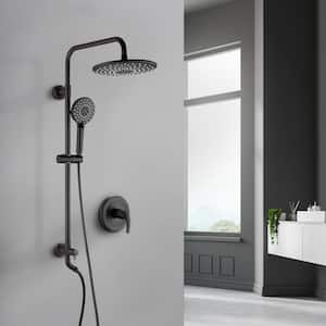 1-Spray Round Wall Bar Shower Kit with Hand Shower in Matte Black (Valve Included)