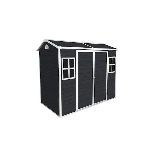 8 ft. W x 4 ft. D Black Outdoor Resin Shed with Floor and 2 Windows, Lockable Double Door (32 Sq. ft. )