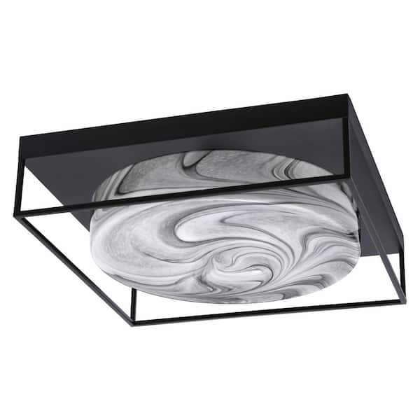 Unbranded Ashland 18 in. 4 Light New Age Brass Flush Mount with Onyx Swirl Glass Shade No Bulbs Included