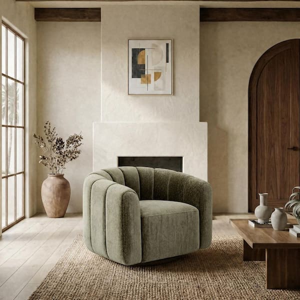 Demetri Green Chenille Arm Chair with Swivel