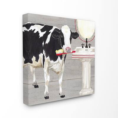 17 in. x 17 in. "Bath Time For Cows at Sink Red Black and GreyPainting" by Tara Reed Canvas Wall Art
