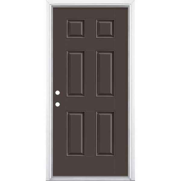 Masonite 36 in. x 80 in. 6-Panel Willow Wood Right-Hand Inswing Painted Smooth Fiberglass Prehung Front Door with Brickmold