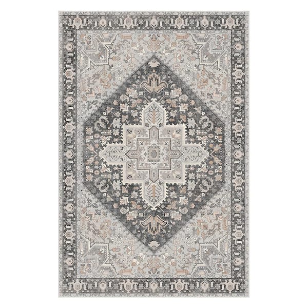 Azira Medallion Gray/Beige 6 ft. x 9 ft. Living Room/Bedroom/Dining Room Area Rug