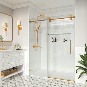 72 in. W. x 76 in. H Single Sliding Frameless Shower Door in Brushed Gold with Easy-Clean 3/8 in. Glass