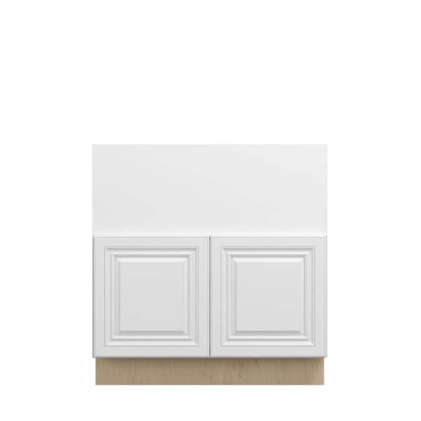 Kunal Kitchens Damascus Raised 33 in. W x 34.5 in. H x 24 in. D in French Vanilla Plywood Assembled Farm Sink Base Cabinet