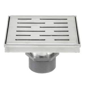 Shower Square Linear Drain 6 in. Brushed 304 Stainless Steel Stripe Pattern Grate